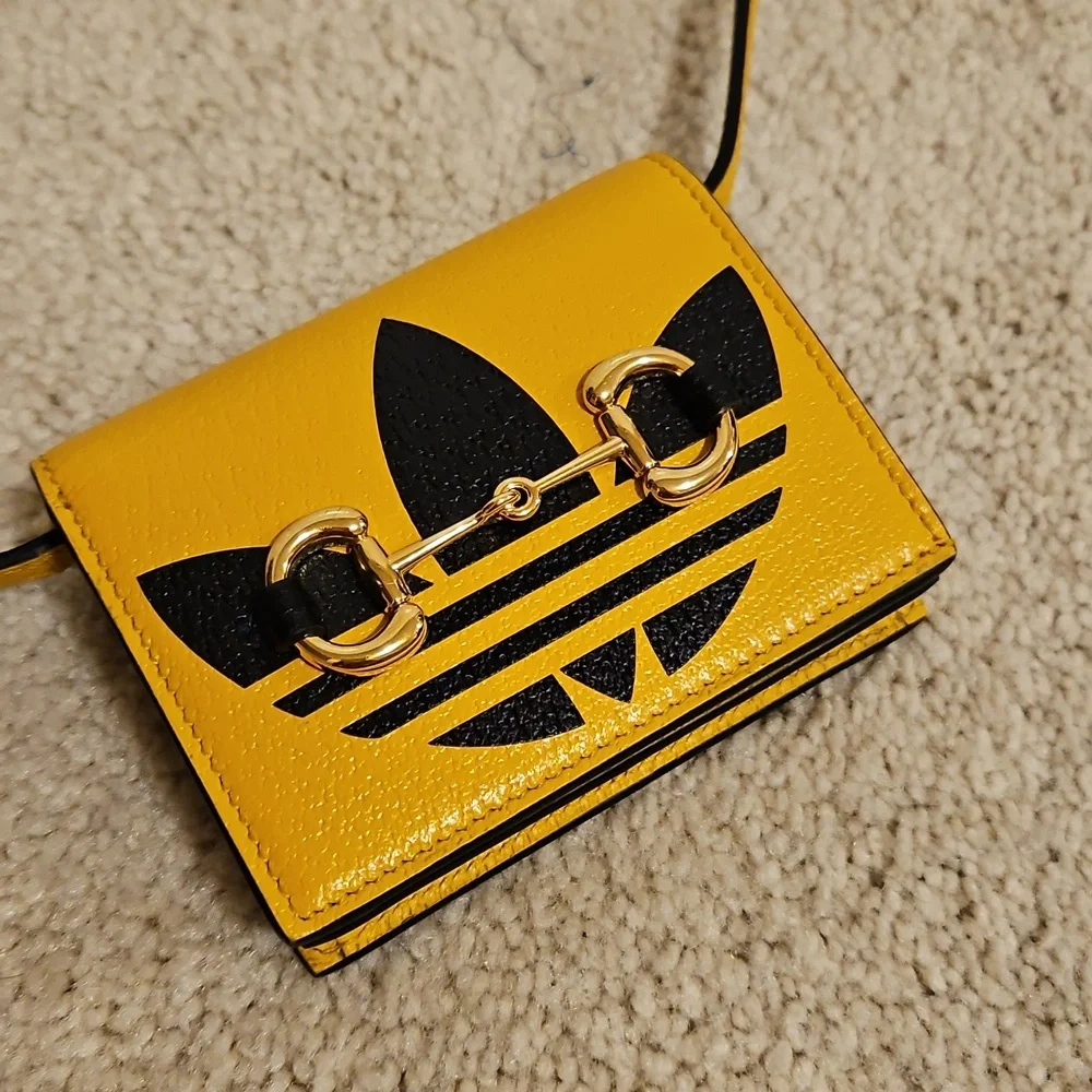 🛑GUCCI x Adidas Leather Horsebit Card Holder Mini Crossbody Bag - Picture 3 of 11